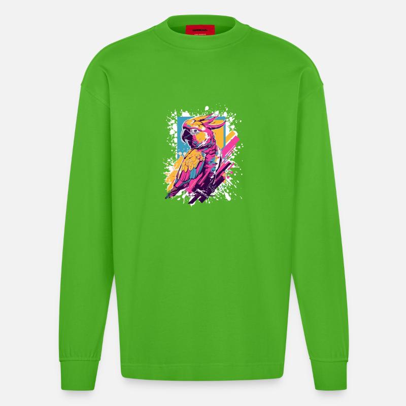 Neon Papagei Farbexplosion - Heavyweight Oversized Organic Langarmshirt Made in EU - Apple Neon