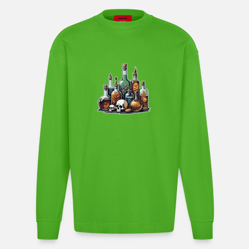 Alchemie Fläschchen Schädel Design - Heavyweight Oversized Organic Langarmshirt Made in EU - Apple Neon