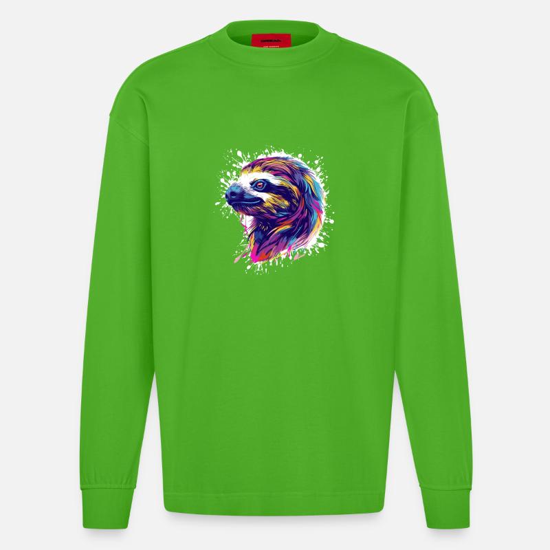 Faultier Sloth Splatter - Heavyweight Oversized Organic Langarmshirt Made in EU - Apple Neon