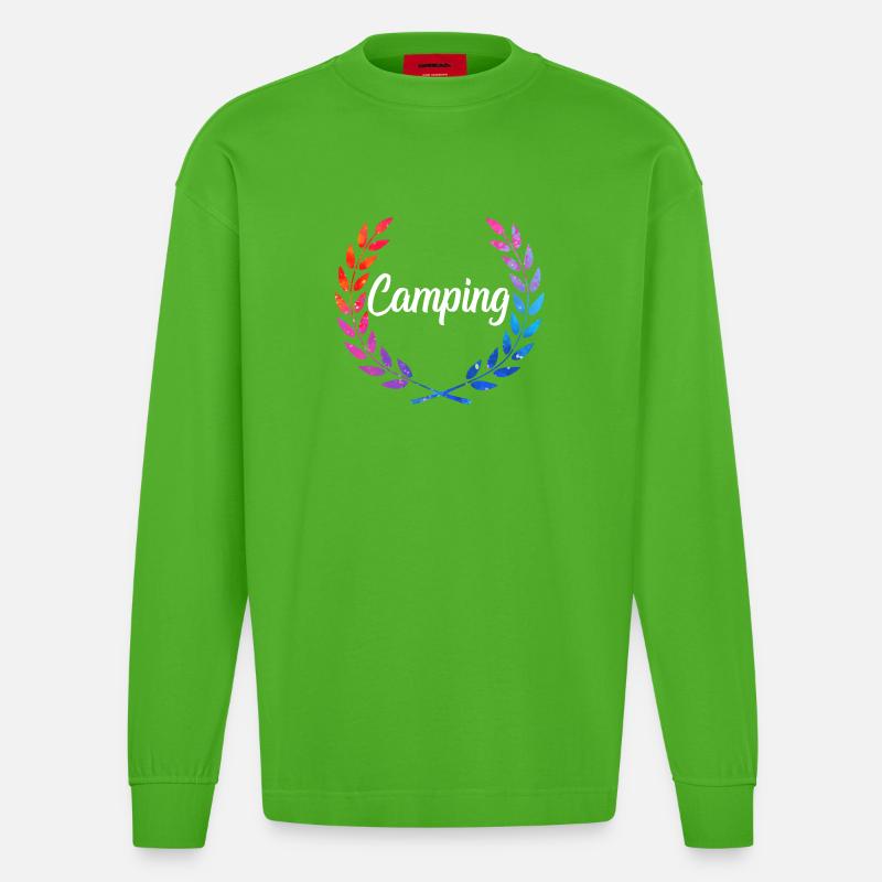 Camping Farblaurel Script - Heavyweight Oversized Organic Langarmshirt Made in EU - Apple Neon