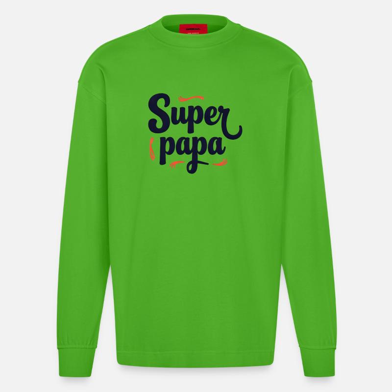 Super Dad Script Sewing - Heavyweight Oversized Organic Longsleeve Shirt Made in EU - Apple Neon