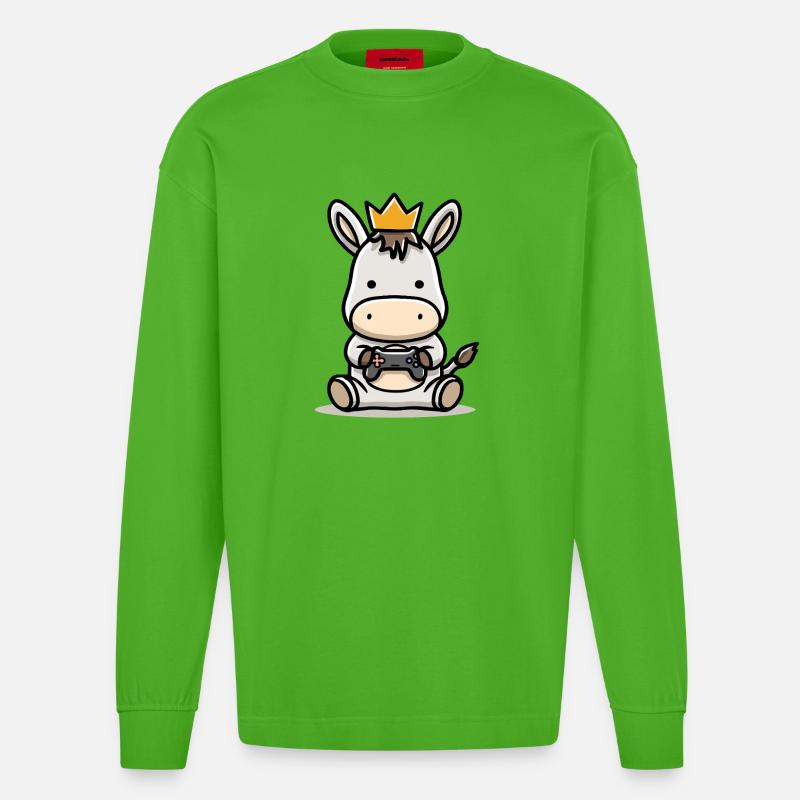 Gamer Esel mit controller Krone - Heavyweight Oversized Organic Langarmshirt Made in EU - Apple Neon