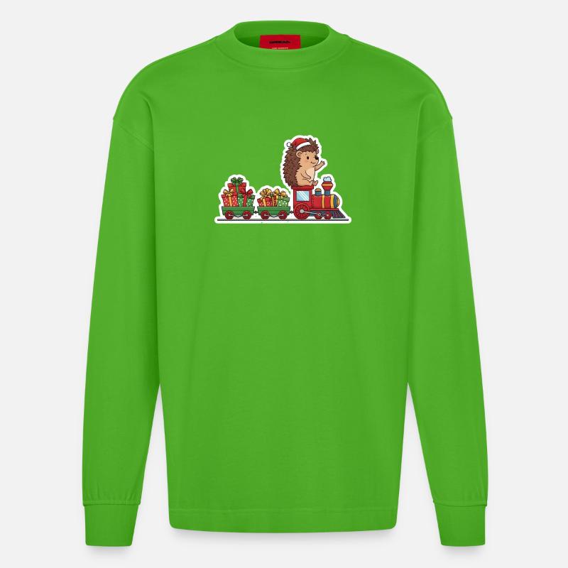 Weihnachtsigel Zug mit Geschenken - Heavyweight Oversized Organic Langarmshirt Made in EU - Apple Neon