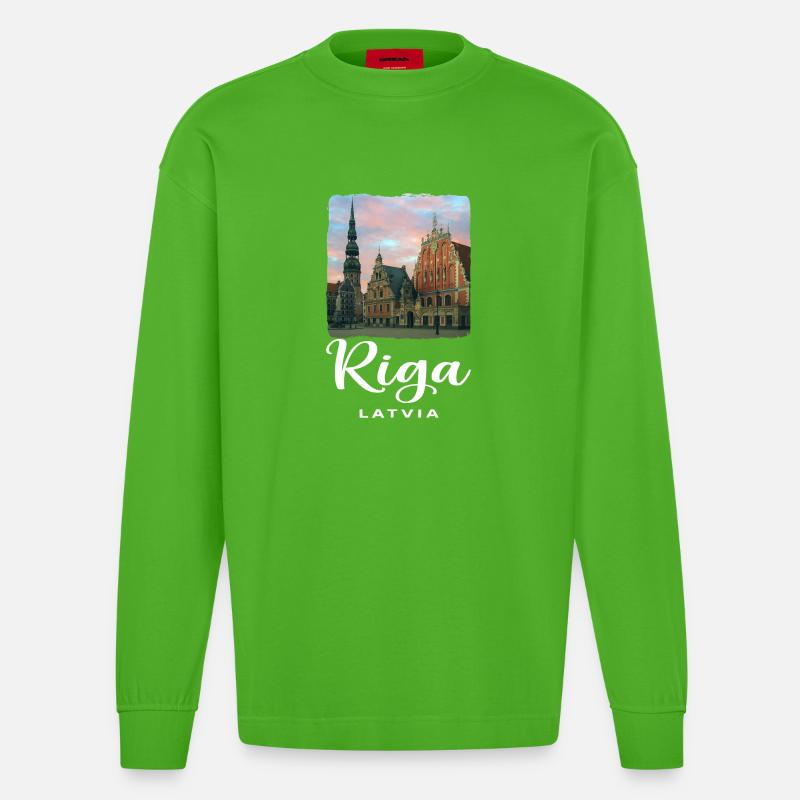 Riga Litauen - Heavyweight Oversized Organic Langarmshirt Made in EU - Apple Neon