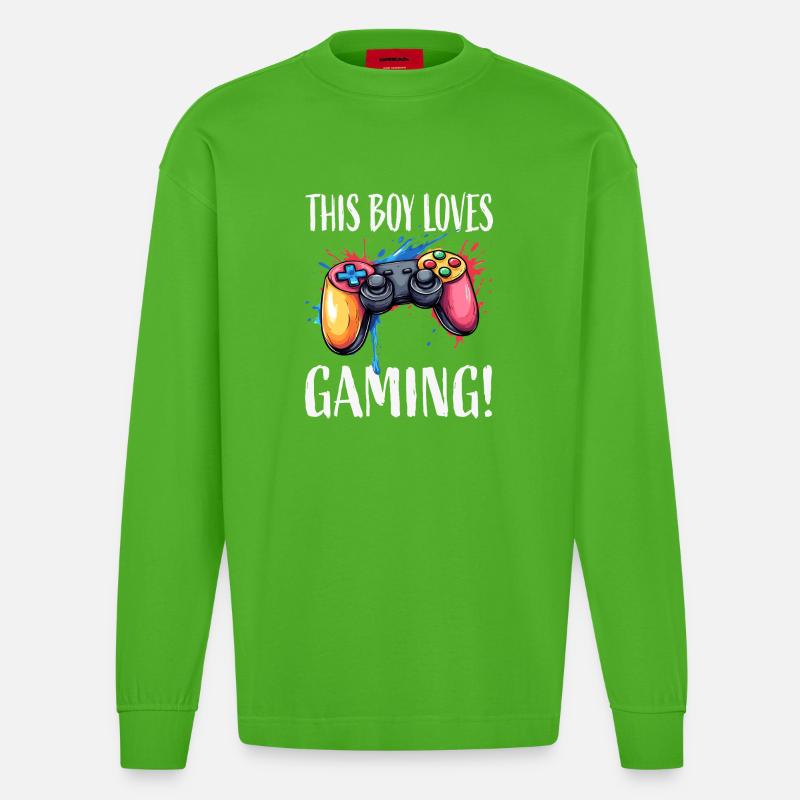 Junge liebt Gaming – bunter Controller - Heavyweight Oversized Organic Langarmshirt Made in EU - Apple Neon