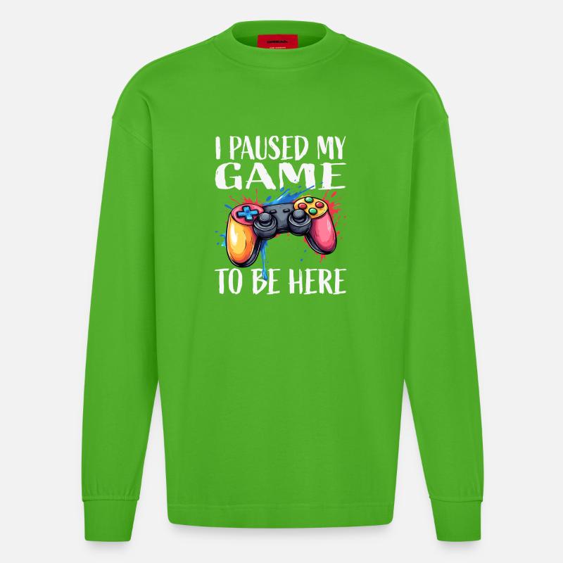 Gamer Pause Controller Farbexplosion - Heavyweight Oversized Organic Langarmshirt Made in EU - Apple Neon