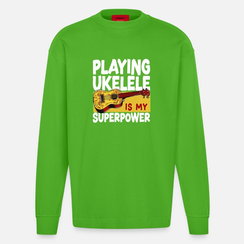 Hawaiian Ukulele Uke Playing - Heavyweight Oversized Organic Langarmshirt Made in EU - Apple Neon
