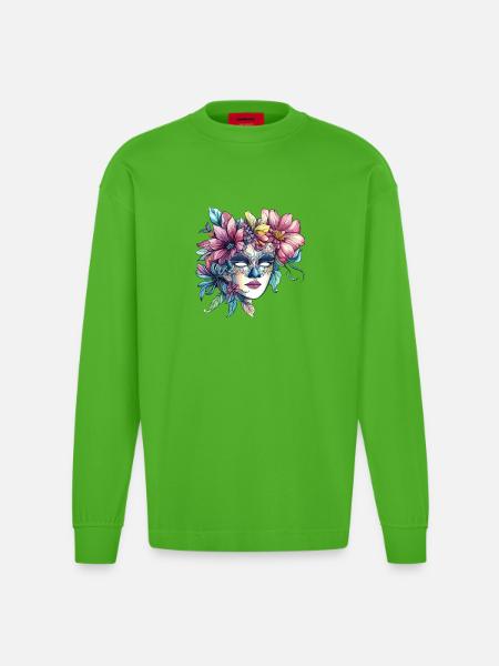 Blumenmaske im Maskenball-Stil - Heavyweight Oversized Organic Langarmshirt Made in EU - Apple Neon