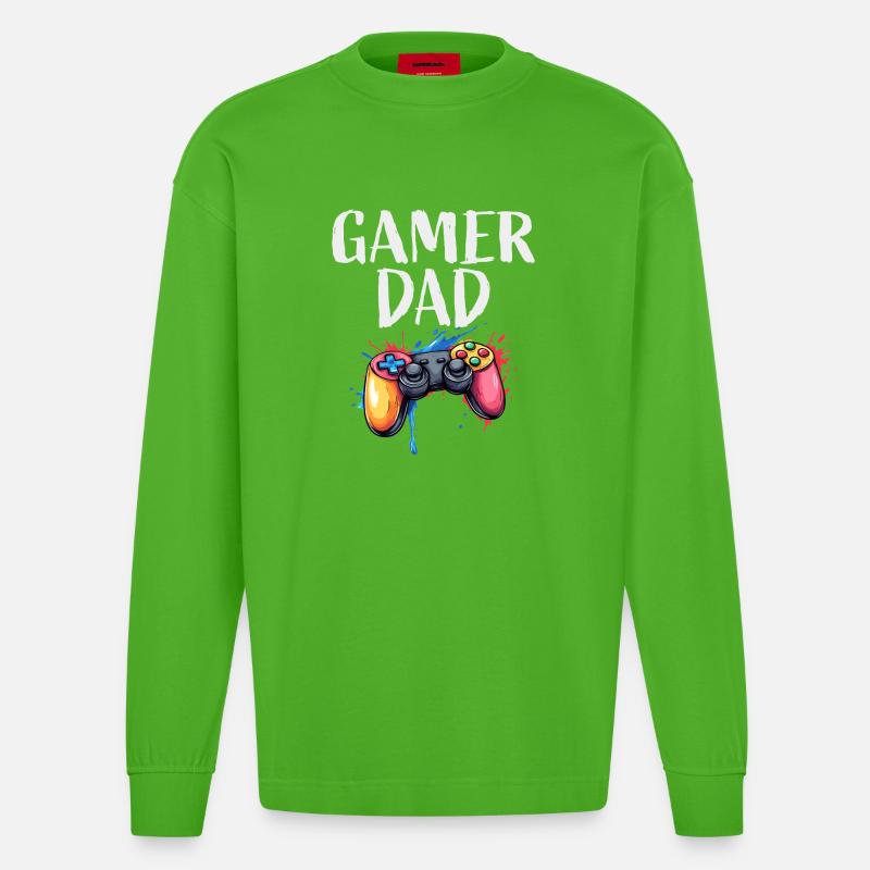 Gamer Dad Controller Splash - Maglia a maniche lunghe ecologica oversize Heavyweight Made in UE - Apple Neon