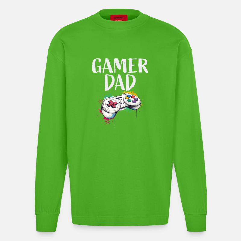 Gamer Dad Controller Kunst - Heavyweight Oversized Organic Langarmshirt Made in EU - Apple Neon