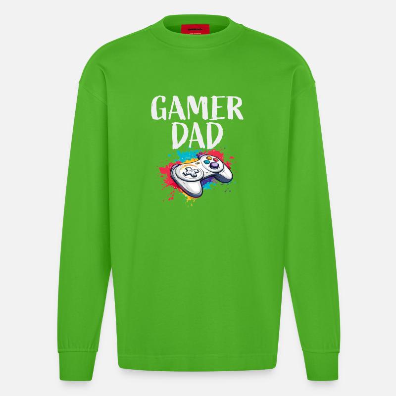 Gamer Dad Controller - Heavyweight Oversized Organic Langarmshirt Made in EU - Apple Neon