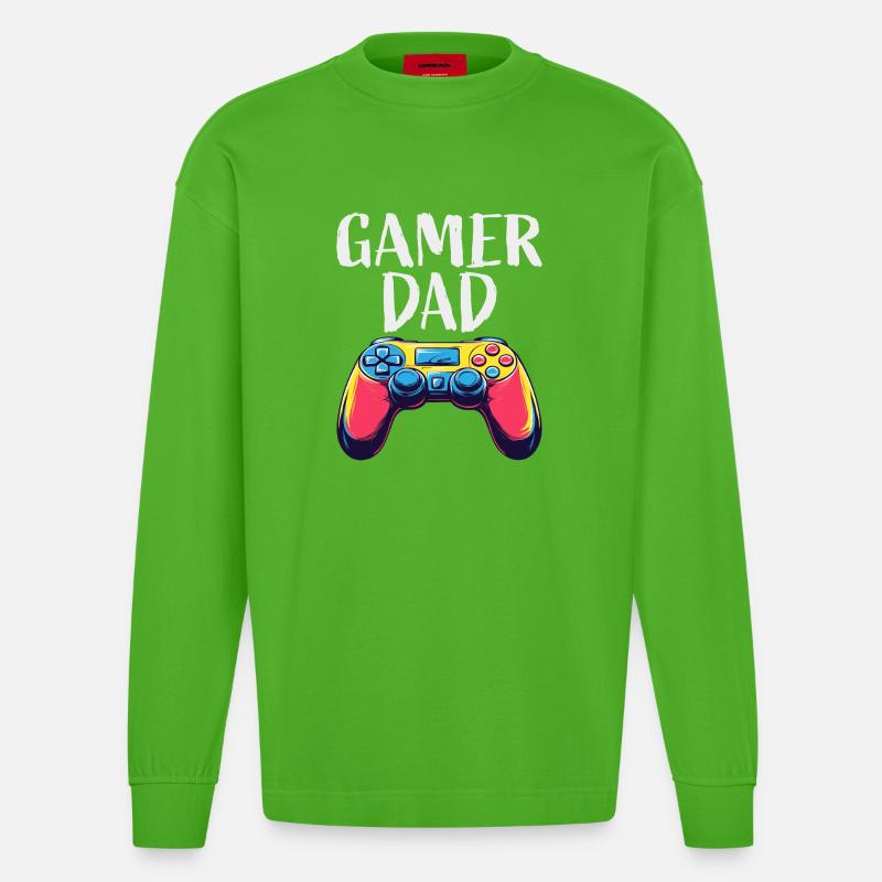 Gamer Dad Controller Grafik - Heavyweight Oversized Organic Langarmshirt Made in EU - Apple Neon