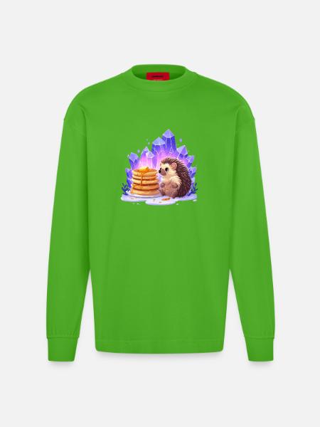Hedgehog with pancakes and crystals - Heavyweight Oversized Organic Longsleeve Shirt Made in EU - Apple Neon