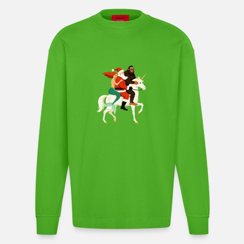 Weihnachtshelden auf Einhorn - Heavyweight Oversized Organic Langarmshirt Made in EU - Apple Neon