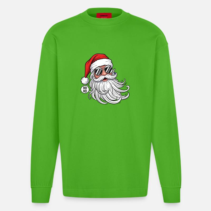 Cooler Santa Comic Kopf mit Sonnenbrille - Heavyweight Oversized Organic Langarmshirt Made in EU - Apple Neon