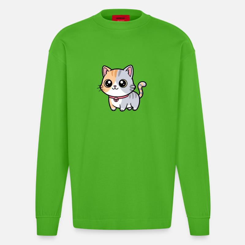 Calico Kitten Collar Charm - Heavyweight Oversized Organic Longsleeve Shirt Made in EU - Apple Neon