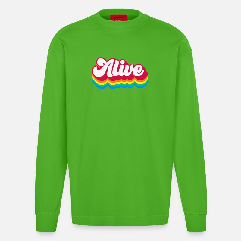 Alive - Retro Rainbow 70s - Heavyweight Oversized Organic Longsleeve Shirt Made in EU - Apple Neon