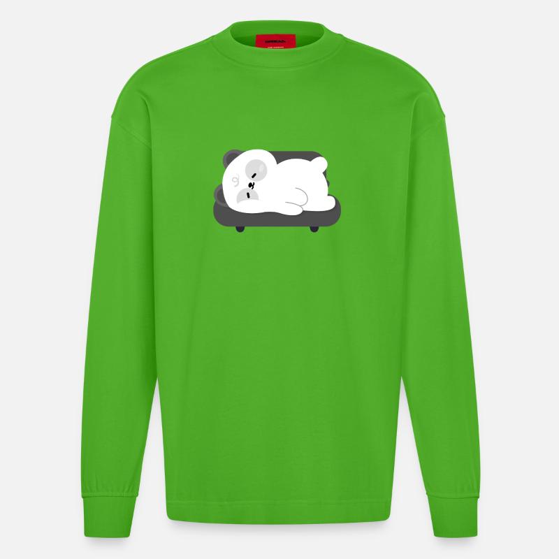 Müder Panda schläft auf dem Sofa - Heavyweight Oversized Organic Langarmshirt Made in EU - Apple Neon