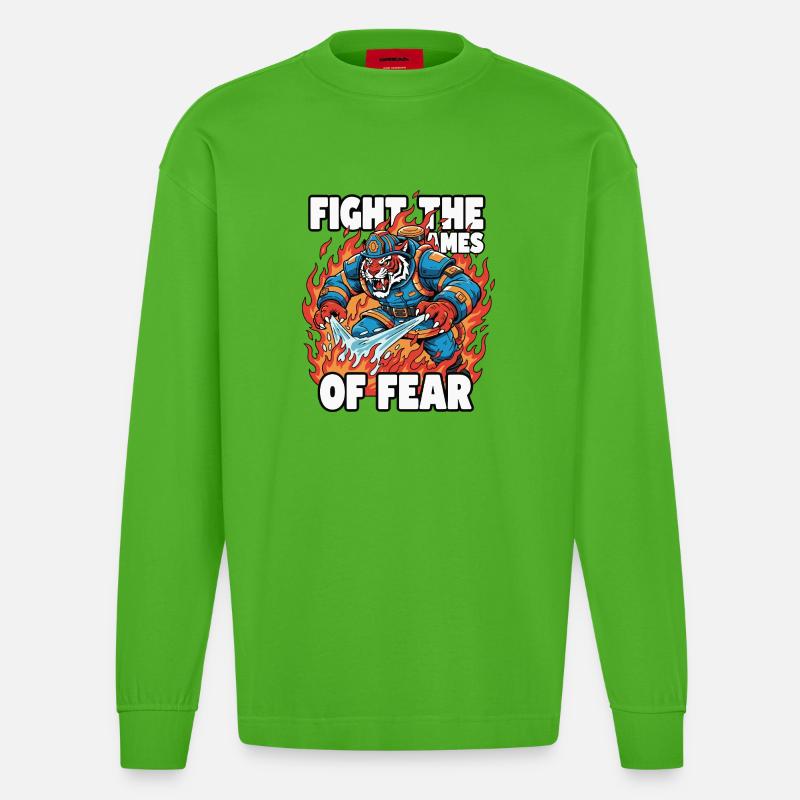 FeuerTiger Kampf Gegen Angst - Heavyweight Oversized Organic Langarmshirt Made in EU - Apple Neon