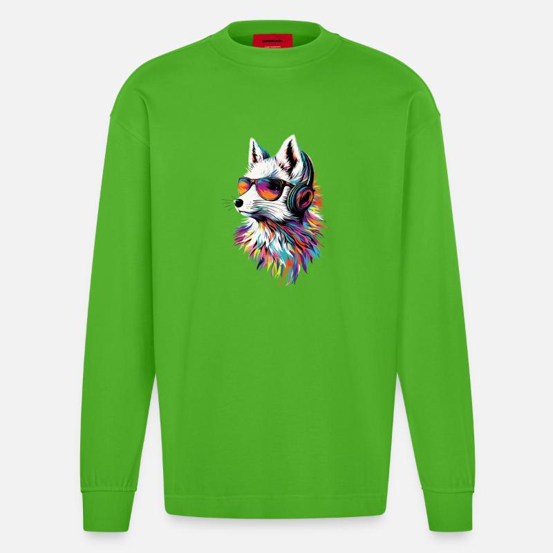 Polarfuchs Schneefuchs Eisfuchs Süßer Weißer Fuchs - Heavyweight Oversized Organic Langarmshirt Made in EU - Apple Neon