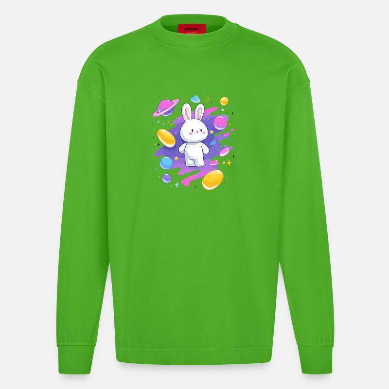 Le Lapin Galactique dans la Nébuleuse - Manches longues bio épais oversize fabriqué en UE - Apple Neon