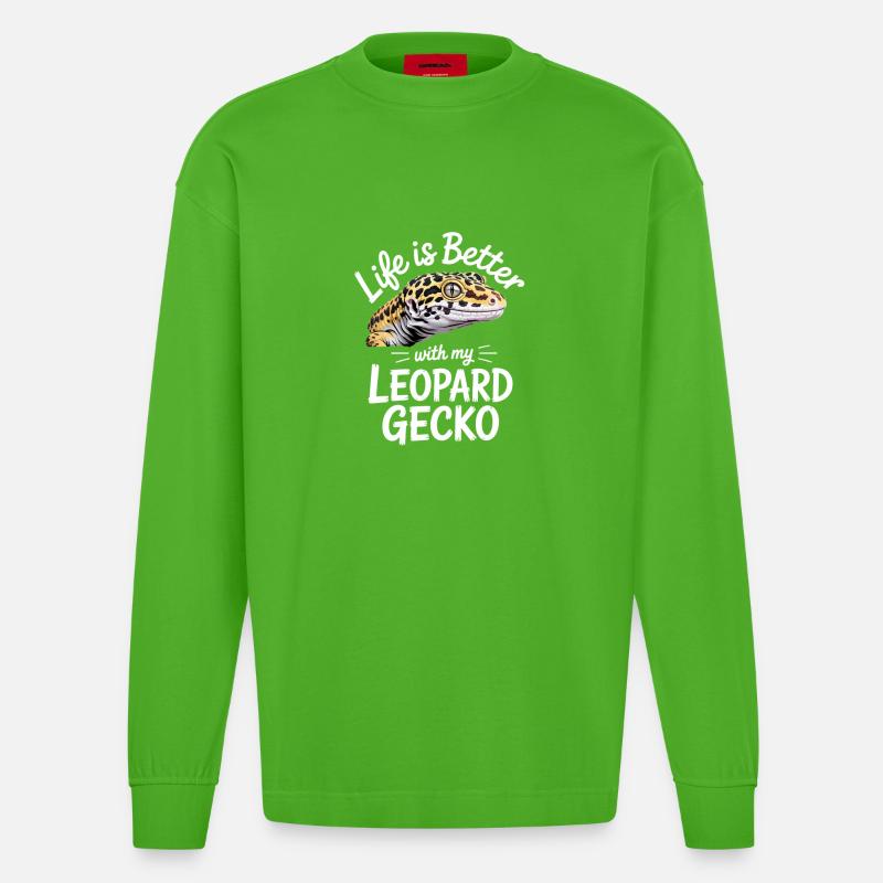 Leopardgekko-Leben ist besser - Heavyweight Oversized Organic Langarmshirt Made in EU - Apple Neon