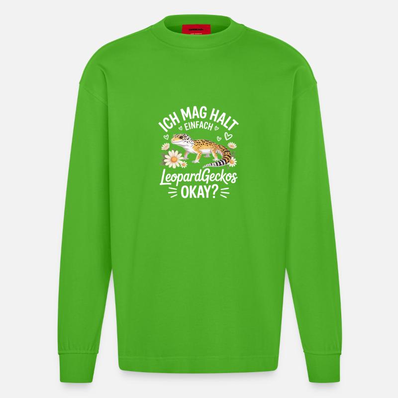 Leopardgecko Herzflor Spruch - Heavyweight Oversized Organic Langarmshirt Made in EU - Apple Neon