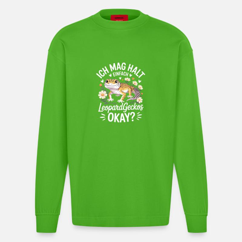 LeopardGecko Charm mit Blüten - Heavyweight Oversized Organic Langarmshirt Made in EU - Apple Neon