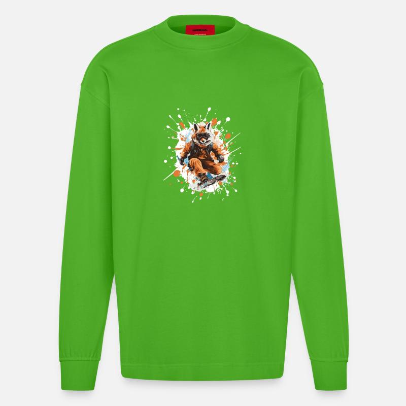 Fuchs Snowboard - Heavyweight Oversized Organic Langarmshirt Made in EU - Apple Neon