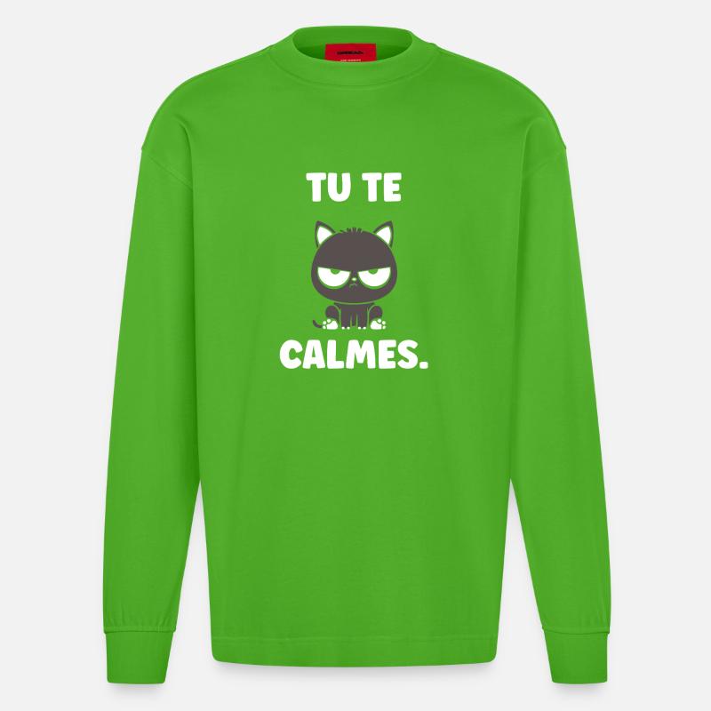 Grumpy Kitten: Beruhig dich - Heavyweight Oversized Organic Langarmshirt Made in EU - Apple Neon
