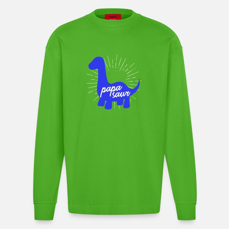 Papasaurier T-Rex Dinosaurier Vaterschaft Daddysaur - Heavyweight Oversized Organic Langarmshirt Made in EU - Apple Neon
