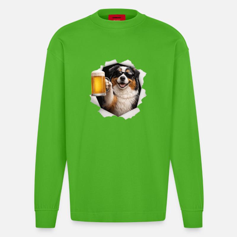 Australian Shepherd Bier - Heavyweight Oversized Organic Langarmshirt Made in EU - Apple Neon