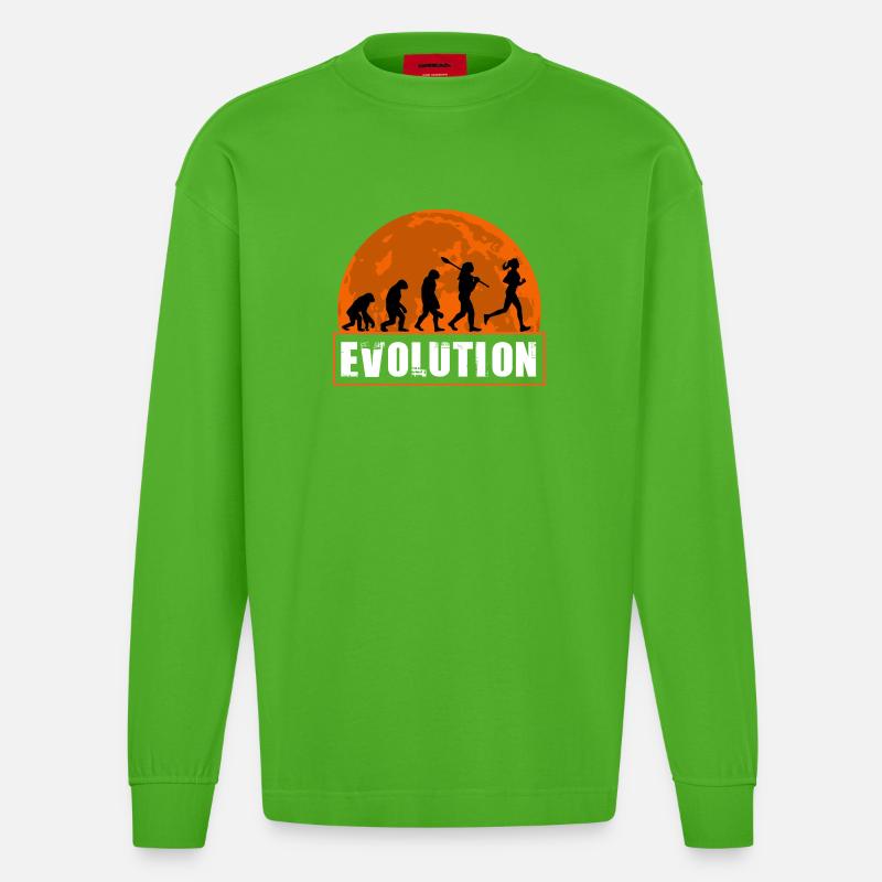 Running Evolution Running Girl Marathon Runner - Heavyweight Oversized Organic Langarmshirt Made in EU - Apple Neon