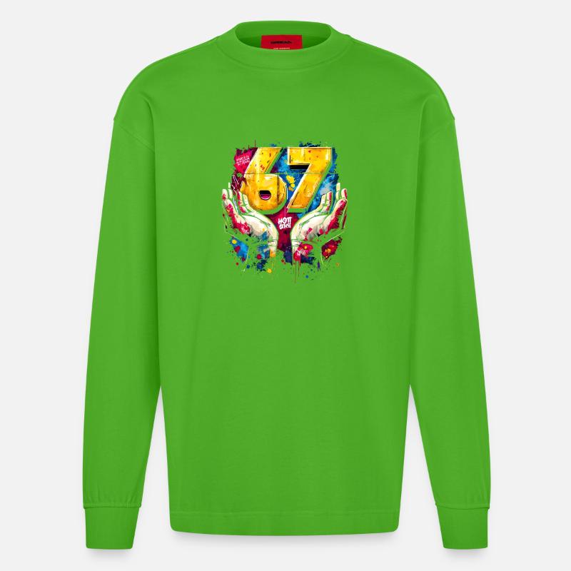 6 7 Graffiti Meme - Heavyweight Oversized Organic Langarmshirt Made in EU - Apple Neon
