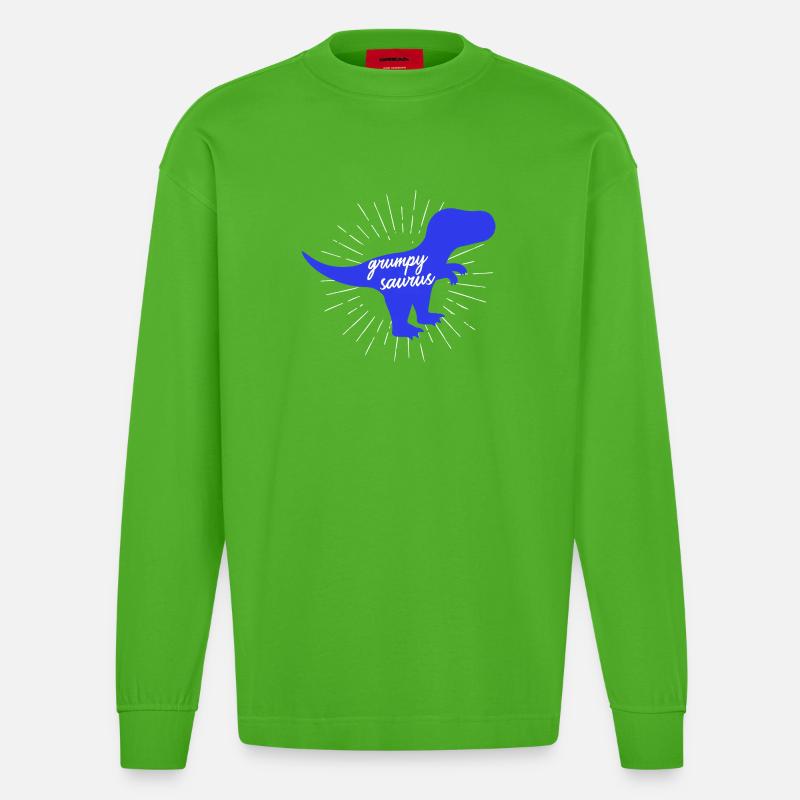 Grumpysaurus lustiger blauer T-Rex-Dinosaurier - Heavyweight Oversized Organic Langarmshirt Made in EU - Apple Neon