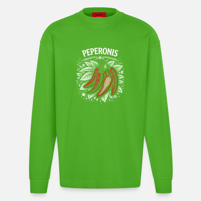 Peperonis Brennendes Blattdesign - Heavyweight Oversized Organic Langarmshirt Made in EU - Apple Neon