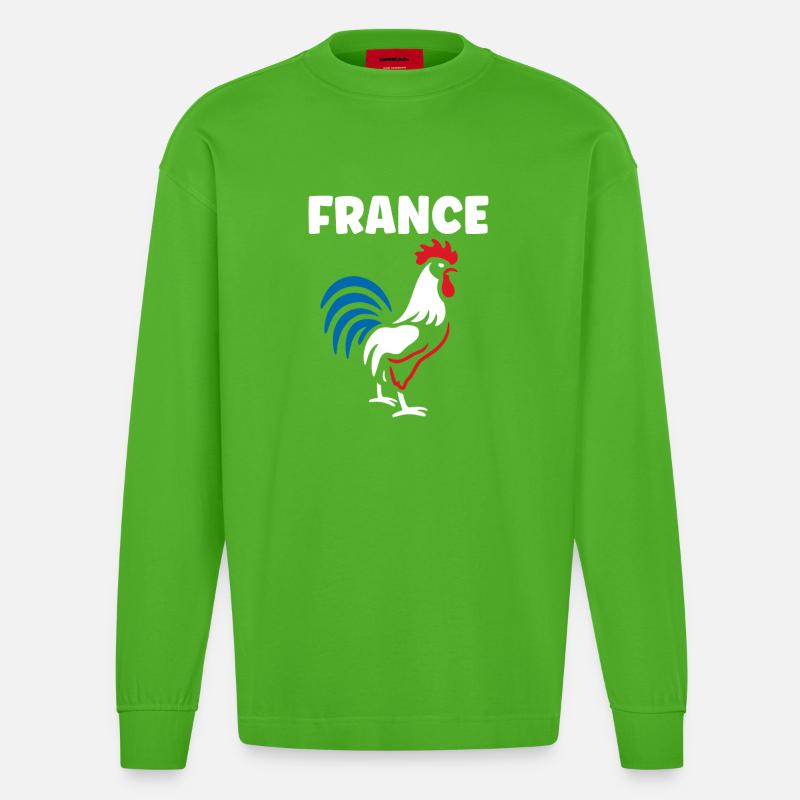 Dreikolor-Hahn Frankreichs - Heavyweight Oversized Organic Langarmshirt Made in EU - Apple Neon