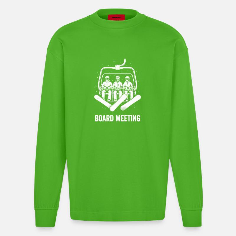 Vorstandssitzung Snowboard Sessellift Retro - Heavyweight Oversized Organic Langarmshirt Made in EU - Apple Neon