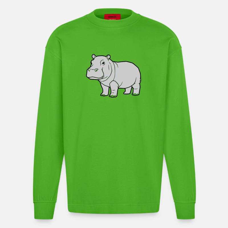 Nilpferd Stehend Comic Tier Zoo - Heavyweight Oversized Organic Langarmshirt Made in EU - Apple Neon