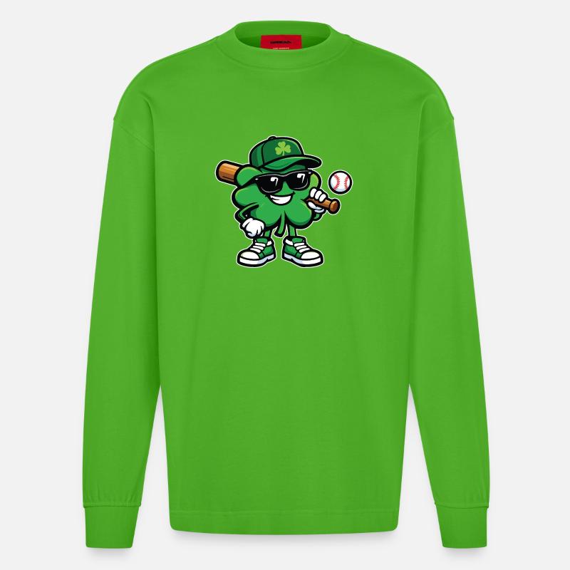 Baseball Shamrock St Patrick's Irish - Heavyweight Oversized Organic Langarmshirt Made in EU - Apple Neon