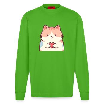 Kuschelkätzchen Herz Cartoon Katze - Heavyweight Oversized Organic Langarmshirt Made in EU - Apple Neon - Vorne