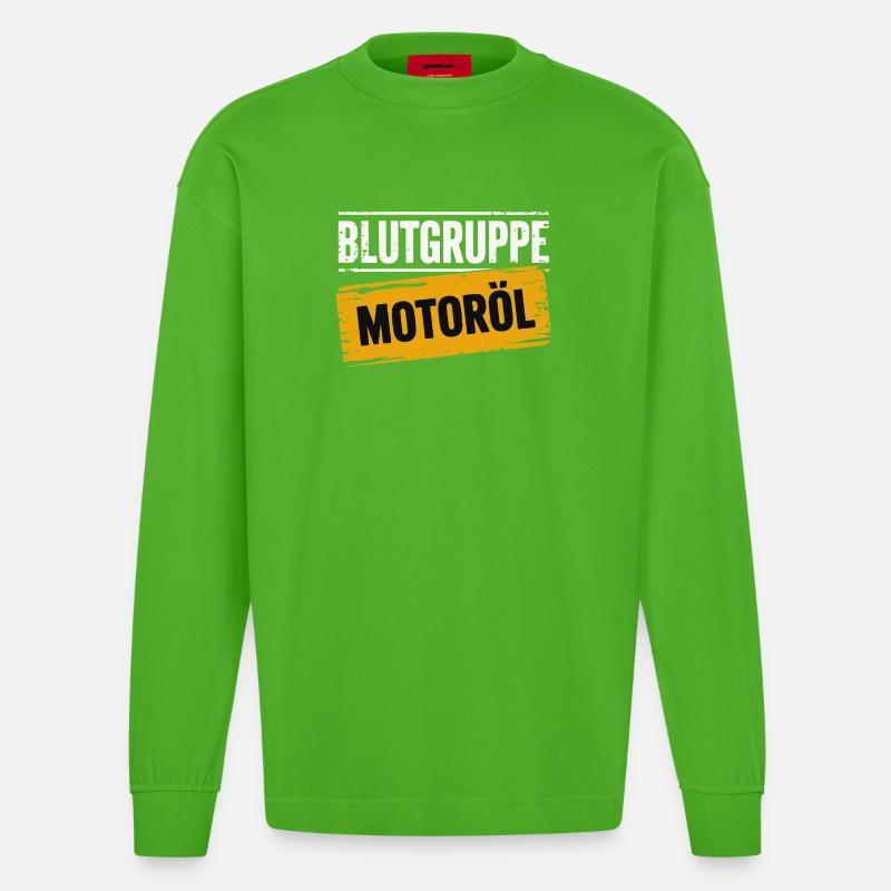 Blutgruppe Motoröl Schrauber Design - Heavyweight Oversized Organic Langarmshirt Made in EU - Apple Neon