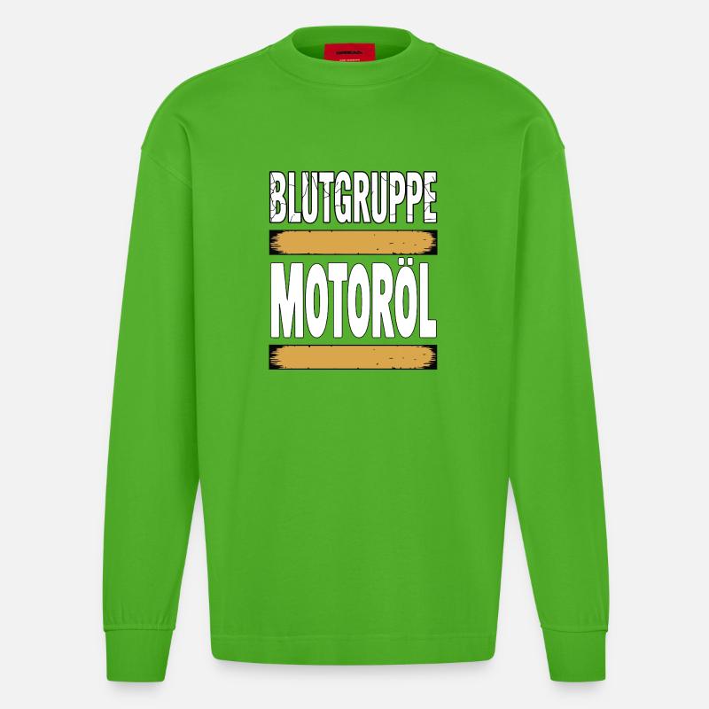 Blutgruppe Motoröl Schrauber Design - Heavyweight Oversized Organic Langarmshirt Made in EU - Apple Neon