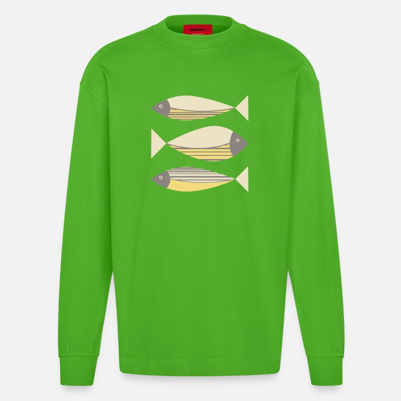 Illustrierter Grafikfisch Gelb-Grau - Heavyweight Oversized Organic Langarmshirt Made in EU - Apple Neon