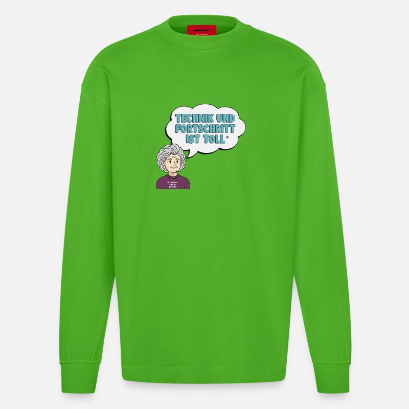 Technikliebe mit Oma Comic - Heavyweight Oversized Organic Langarmshirt Made in EU - Apple Neon