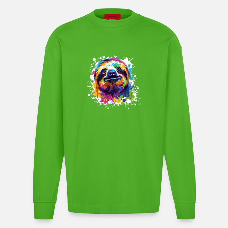 Farbexplosion Faultier Sloth - Heavyweight Oversized Organic Langarmshirt Made in EU - Apple Neon
