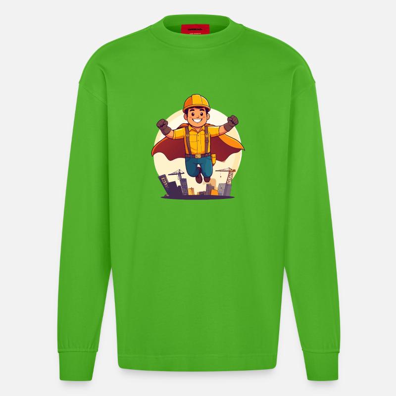 Bauhelden Superheld Bauarbeiter Held der Baustelle - Heavyweight Oversized Organic Langarmshirt Made in EU - Apple Neon