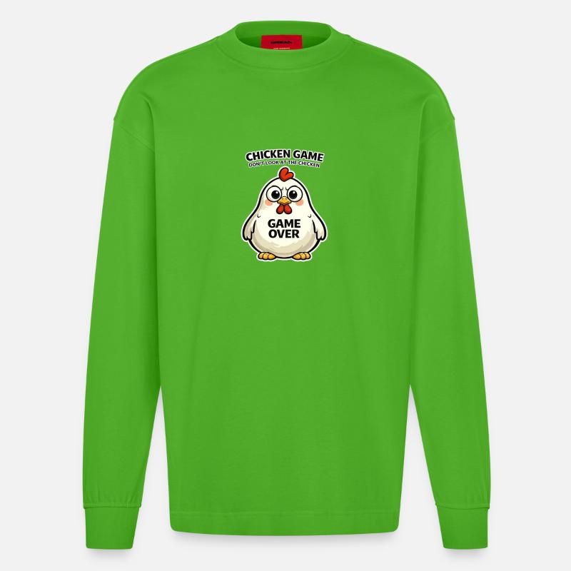 Huhn GameOver Meme - Heavyweight Oversized Organic Langarmshirt Made in EU - Apple Neon