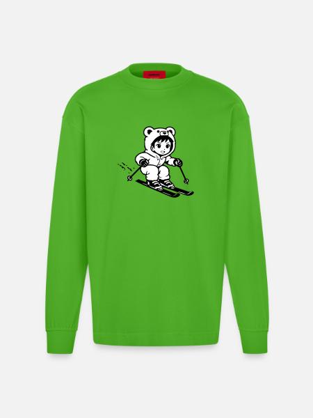 Ski Bears in Anime Style - Heavyweight Oversized Organic Longsleeve Shirt Made in EU - Apple Neon