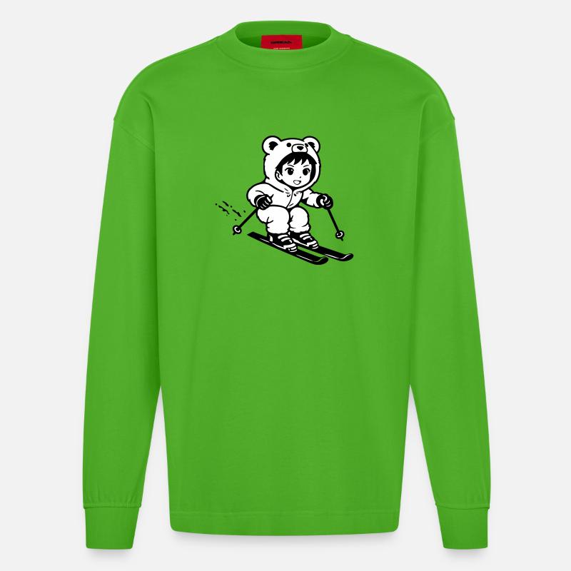 Ski Bärchen im Anime Style - Heavyweight Oversized Organic Langarmshirt Made in EU - Apple Neon